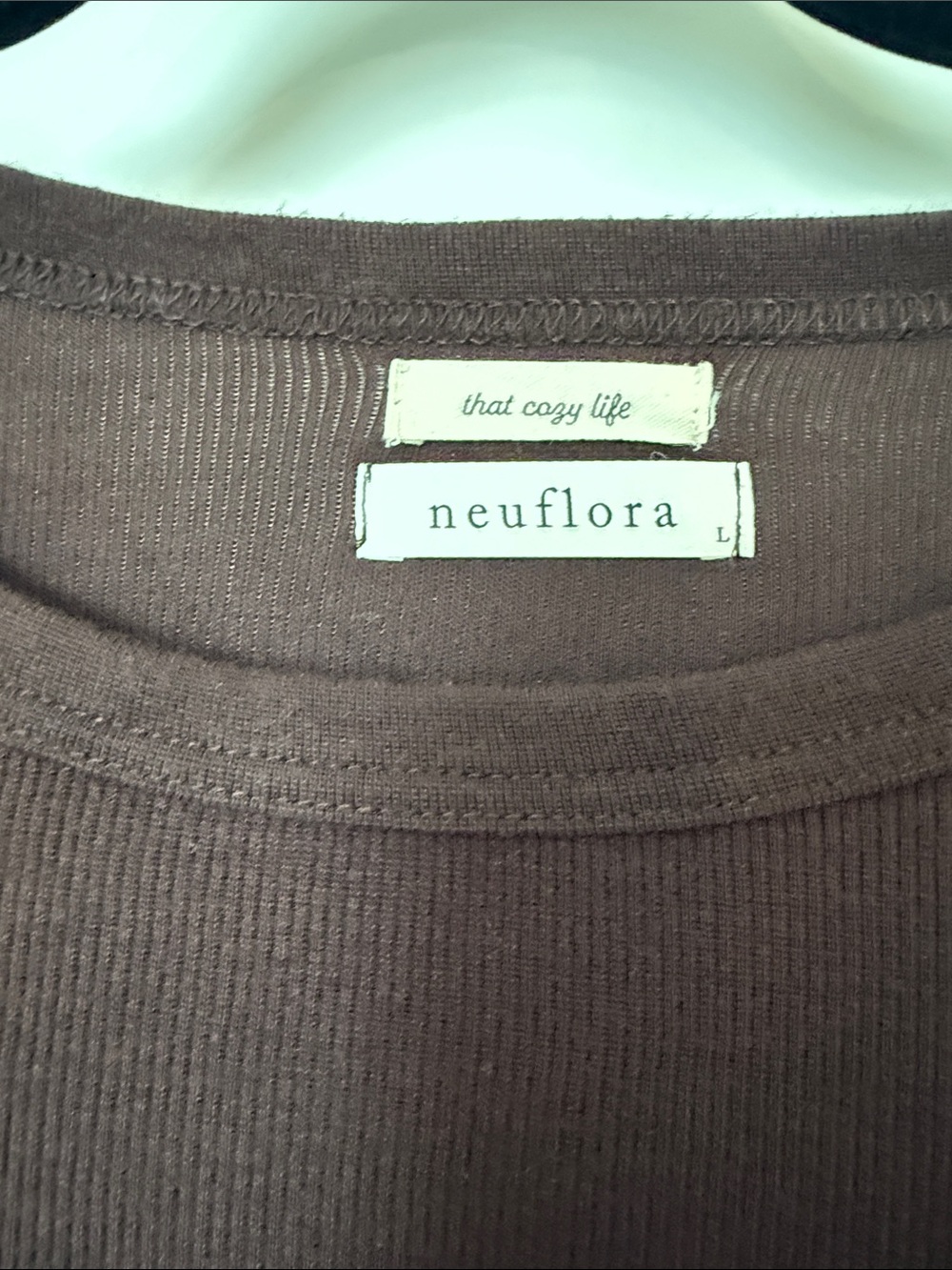 Neuflora- Dark Chocolate Brown Long-Sleeve Crewneck Tee - Picture 2 of 4